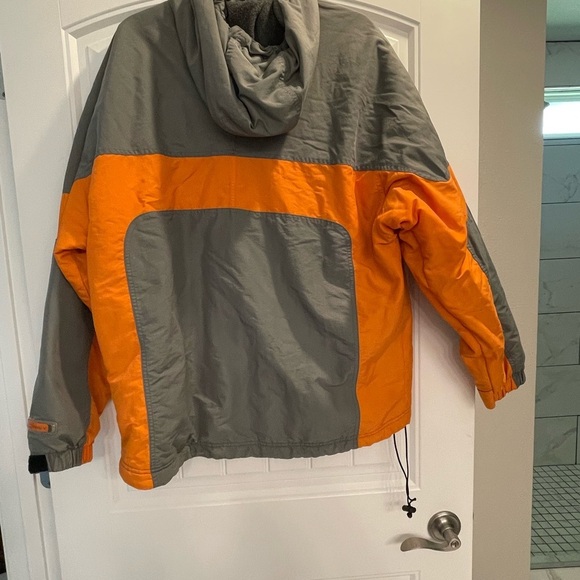 Old Navy Vtg Jacket hooded Windbreaker men gray orange Fleece Lined Pullover - Picture 2 of 9